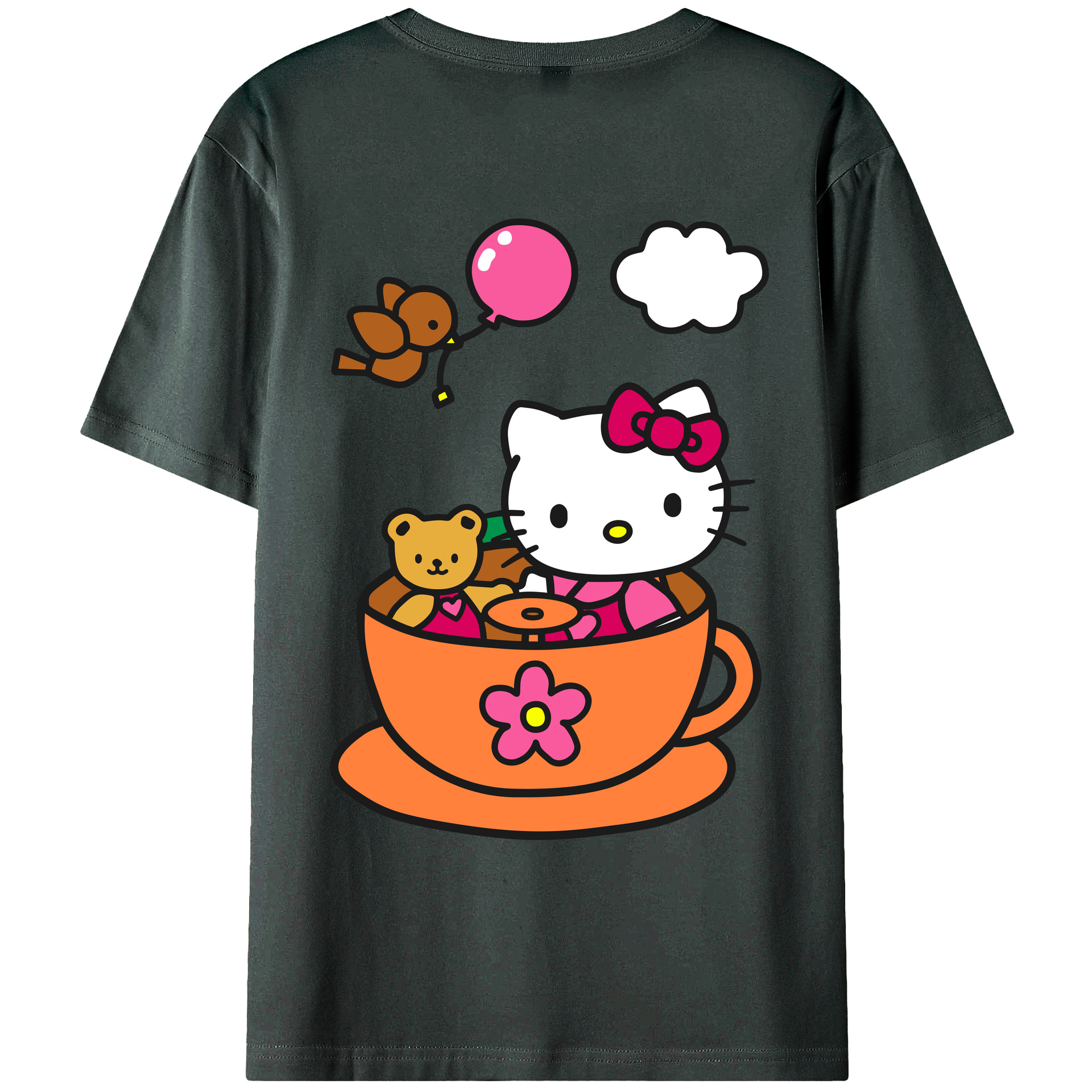 （画像用） Hello Kitty ハローキティ 綿100％ メンズ半袖Tシャツ（バックプリント） 通気性